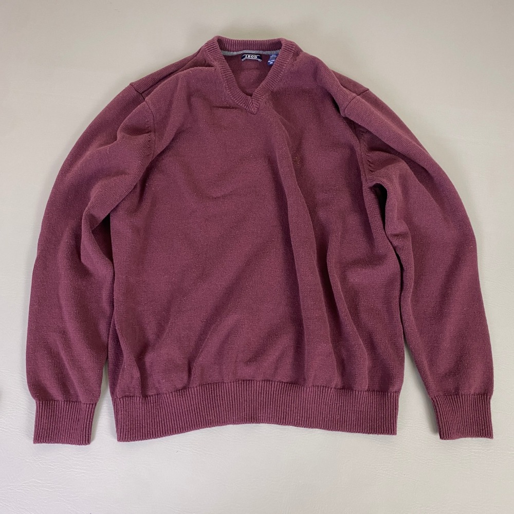 IZOD Sweater Men's Size XXL Burgundy Pullover V-Neck Burgundy Long Sleeve Cotton